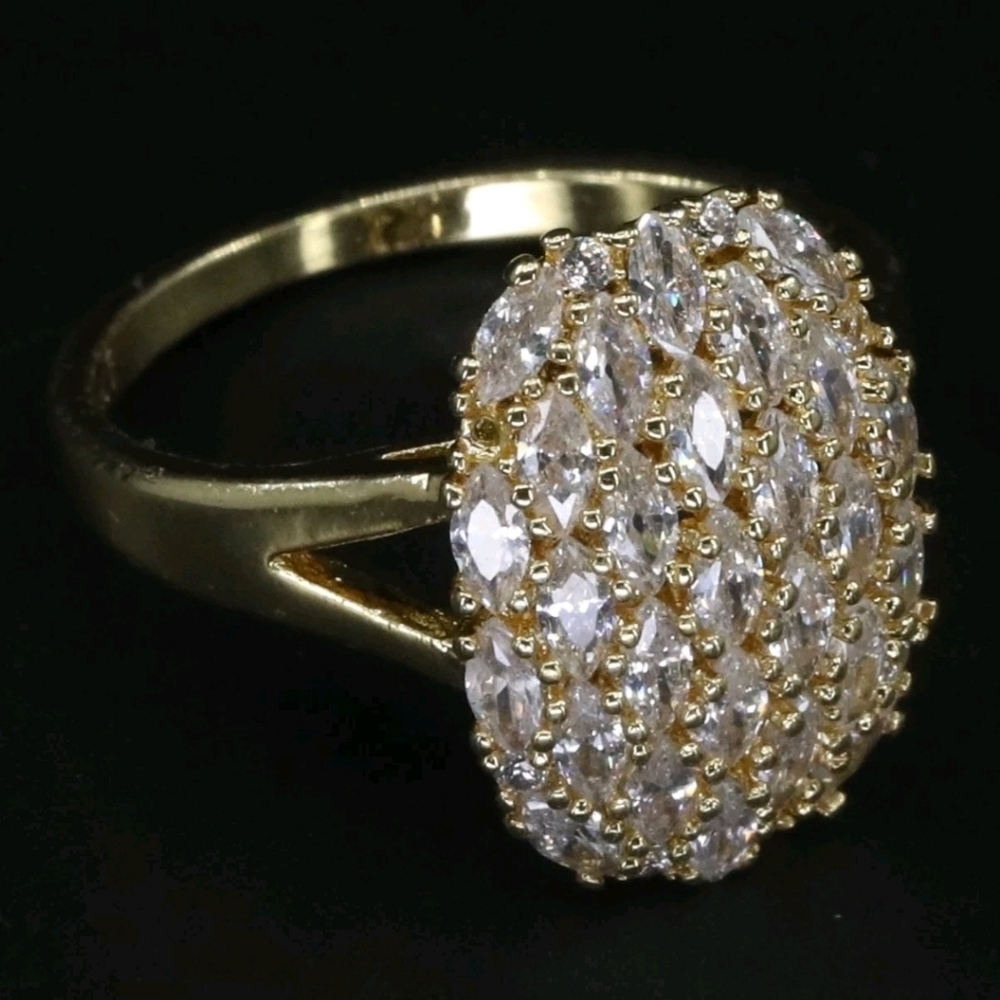Gold Plated - Marquise White CZ Cluster Cocktail Ring Size 10.5 - 4g - Picture 4 of 4